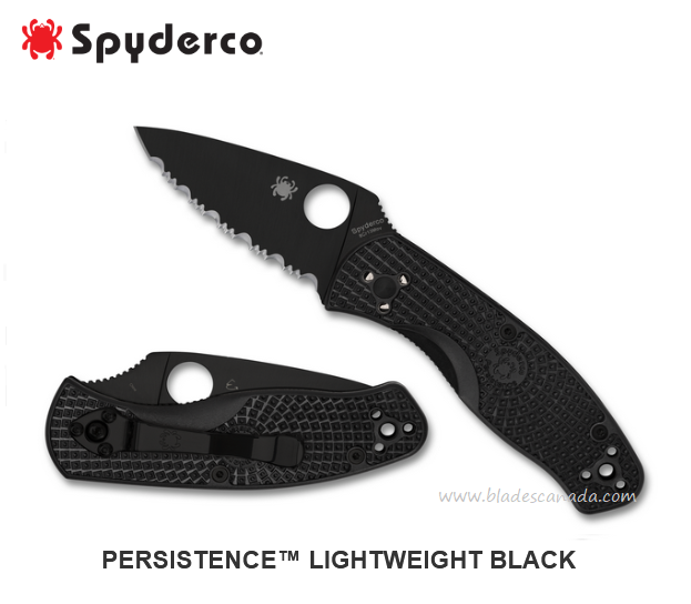 Spyderco Persistence Lightweight Folding Knife, Black Serrated Blade, FRN Black, C136SBBK