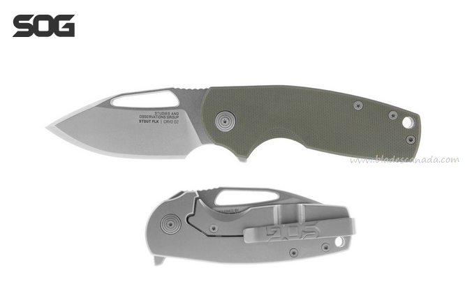 SOG Stout FLK Flipper Framelock Knife, Cryo D2, G10/Stainless, 14-03-01-57