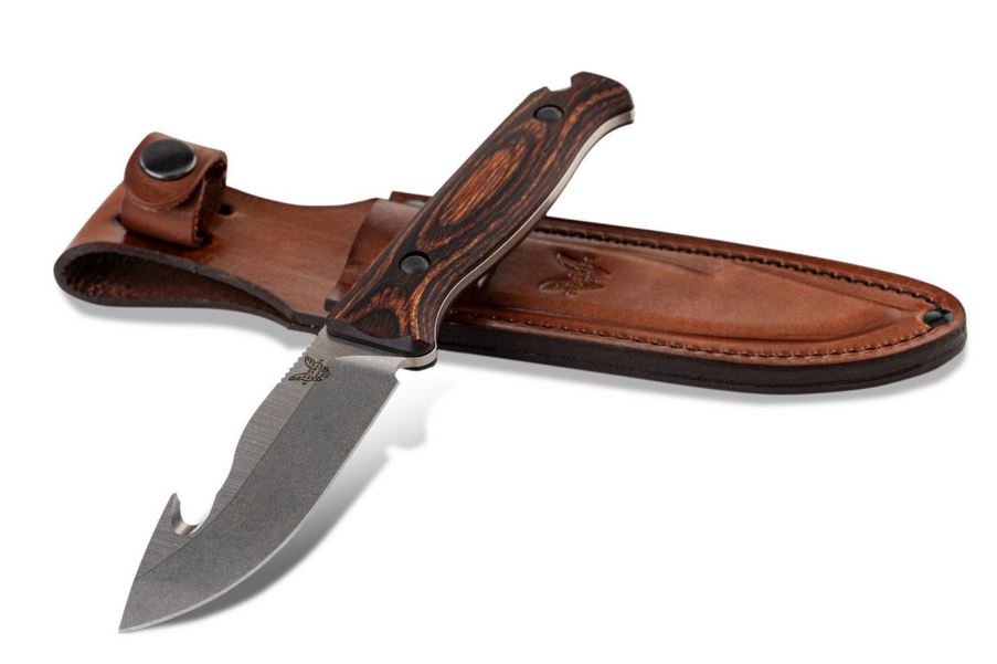 Benchmade Hunt Saddle Mountain Skinner Fixed Blade Knife, S30V W/Gut Hook, Leather Sheath, 15004