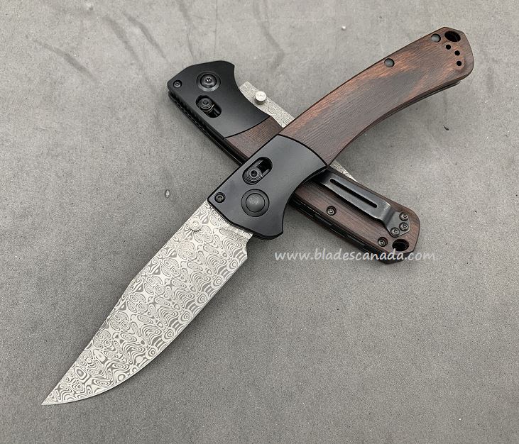 Benchmade Crooked River Folding Knife, Damascus Steel, Wood Handle, BM15080CU31