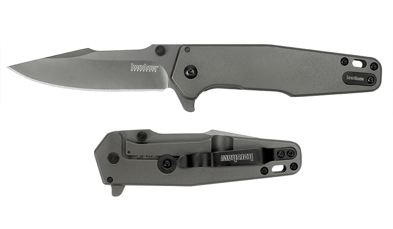 Kershaw Ferrite Hinderer Flipper Framelock Knife, Assisted Opening, Stainless Handle, K1557TI - Click Image to Close