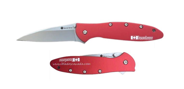Kershaw Leek Canadian Edition Folding Knife, Assisted Opening, 14C28N, Aluminum Red, 1660CAN
