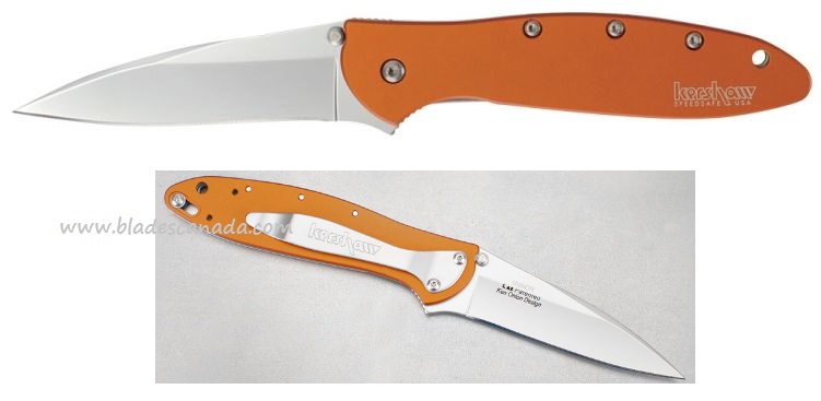 Kershaw Leek Flipper Folding Knife, Assisted Opening, 14C28N Sandvik, Aluminum Orange, K1660OR - Click Image to Close