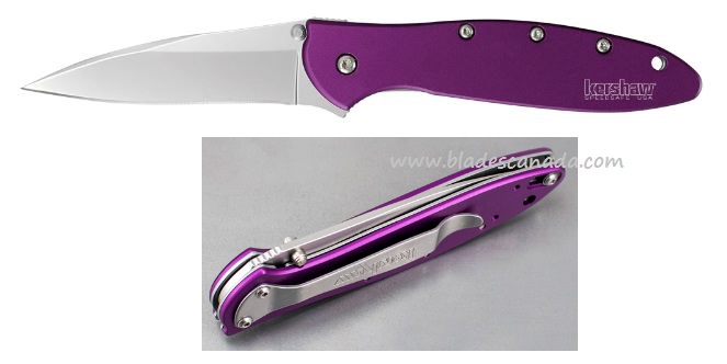 Kershaw Leek Flipper Folding Knife, Assisted Opening, 14C28N Sandvik, Aluminum Purple, K1660PUR