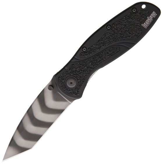 Kershaw Blur Folding Knife, Assisted Opening, CTS-BDZ1 Tanto Tiger Stripe, Aluminum Black, K1670TTS