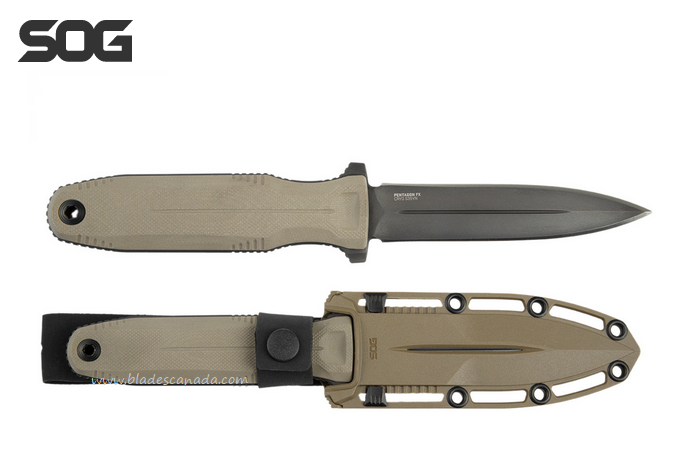 SOG Pentagon FX Fixed Blade Knife, S35VN Double Edge, G10 FDE, 17-61-02-57