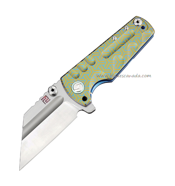 Artisan Proponent Flipper Framelock Knife, S35VN, Titanium Blue/Gold, ATZ1820GBU02