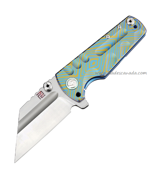 Artisan Proponent Flipper Framelock Knife, S35VN, Titanium Blue/Gold, 1820GBU03