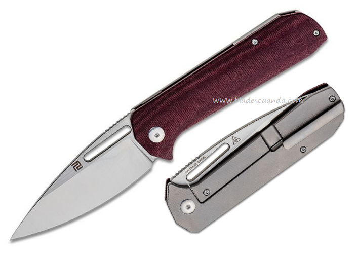 Artisan Cutlery Arion Framelock Folding Knife, CPM S35VN, Titanium/Micarta Burgundy, ATZ1843GDRC