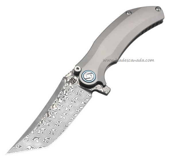 Artisan Cutlery Tacit Flipper Framelock Knife, Damascus, Titanium Grey, ATZ1838GDGY