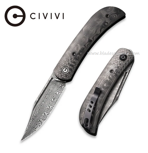 CIVIVI Appalachian Drifter II Flipper Folding Knife, Damascus, Carbon Fiber, 19010C-DS3