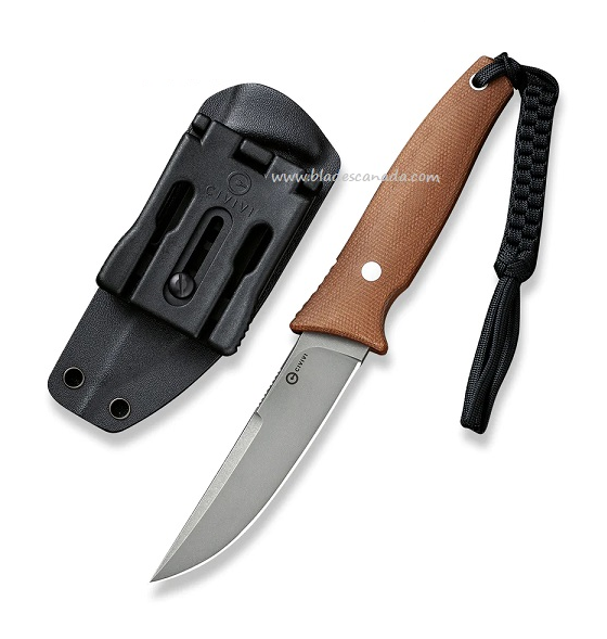 CIVIVI Tamashii Fixed Blade Knife, D2 Steel, Micarta Brown, Kydex Sheath, C19046-5