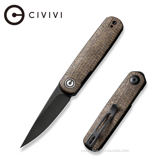 (PRE PURCHASE) CIVIVI Lumi Flipper Folding Knife, 14C28N Black, Micarta Brown, 20024-5