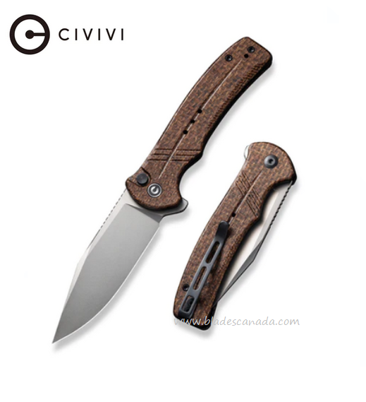 (Pre-Purchase) Civivi Cogent Flipper Folding Knife, 14C28N Sandvik, Micarta Brown, C20038D-6