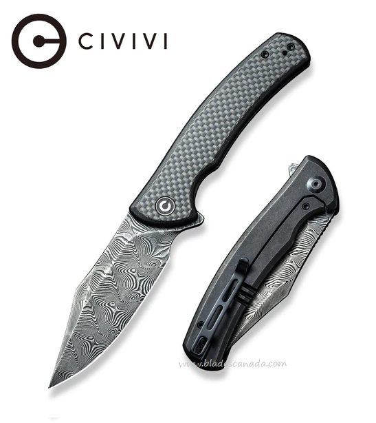CIVIVI Sinisys Flipper Framelock Knife, Damascus, Carbon Fiber/G10, 20039-DS1