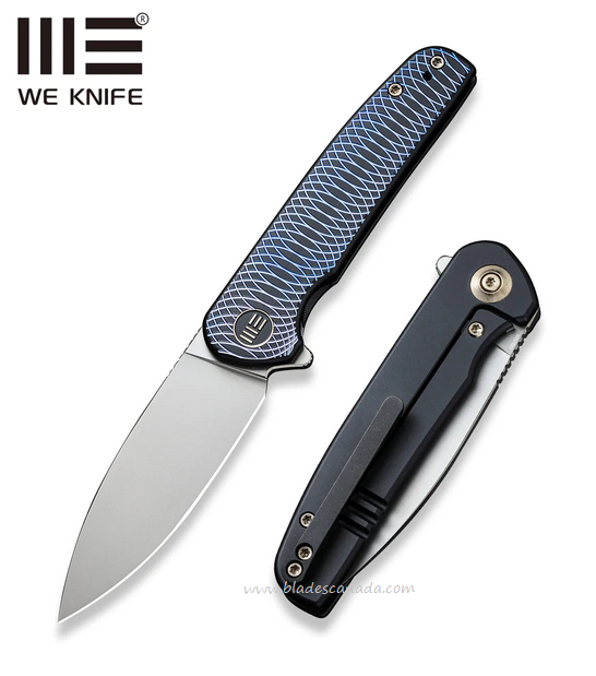 WE Knife Shakan Flipper Framelock Knife, CPM 20CV, Titanium Black/Blue, 20052C-1