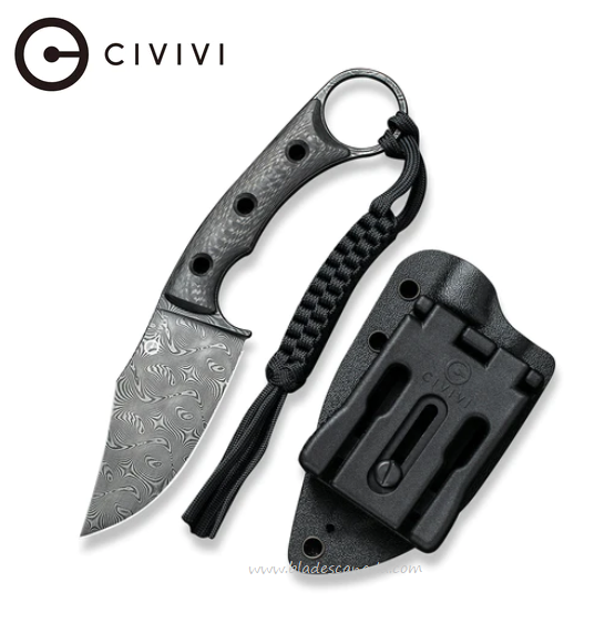 CIVIVI Midwatch Fixed Blade Knife, Damascus, Carbon Fiber, 20059B-DS1