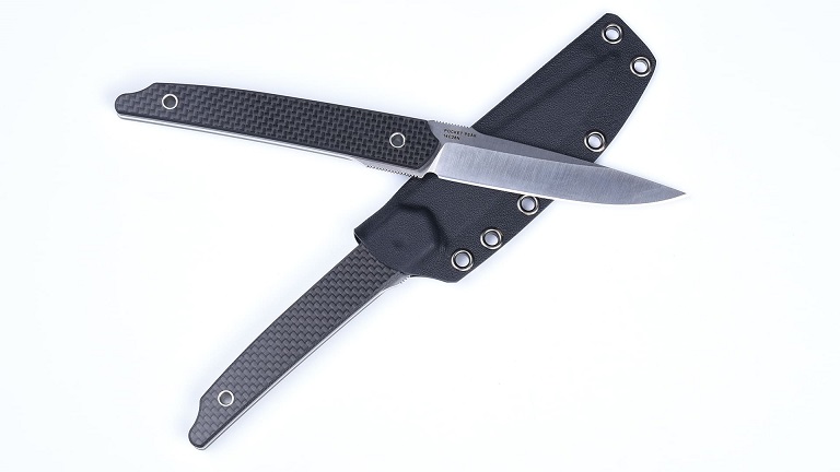 Amare Pocket Peak Fixed Blade Knife, Sandvik 14C28N, CF/G10, Kydex Sheath, AMR201804