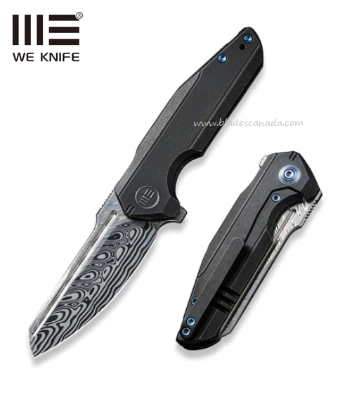 WE Knife StarHawk Flipper Framelock Knife, Damasteel, Titanium Black, 21017-DS1