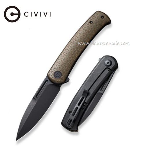 CIVIVI Cetos Flipper Framelock Knife, 14C28N Black SW, Micarta Black, 21025B-3