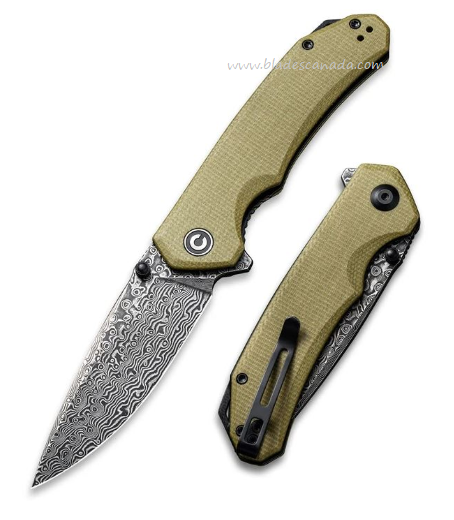 CIVIVI Brazen Flipper Folding Knife, Damascus Blade, Micarta Olive, 2102DS-2 - Click Image to Close