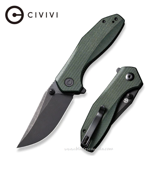 CIVIVI ODD 22 Flipper Folding Knife, 14C28N Black SW, Micarta Green, 21032-2