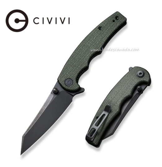 CIVIVI P87 Flipper Folding Knife, Nitro-V Black SW, Micarta Green, 21043-3