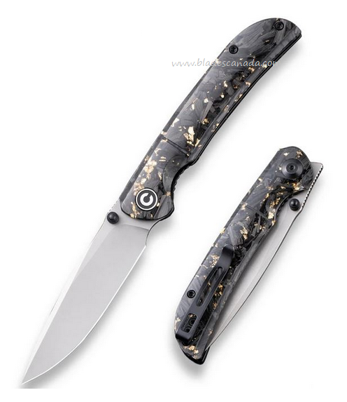 CIVIVI Imperium Flipper Folding Knife, Nitro-V, Gold Shreded Carbon Fiber, 2106A