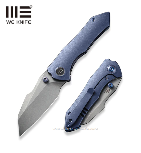 WE Knife High-Fin Framelock Folding Knife, CPM 20CV SW, Titanium Blue, 22005-3