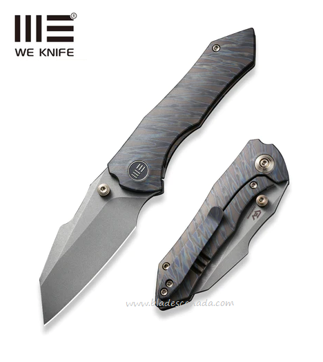 WE Knife High-Fin Framelock Folding Knife, CPM 20CV SW, Titanium Tiger Stripe, 22005-4