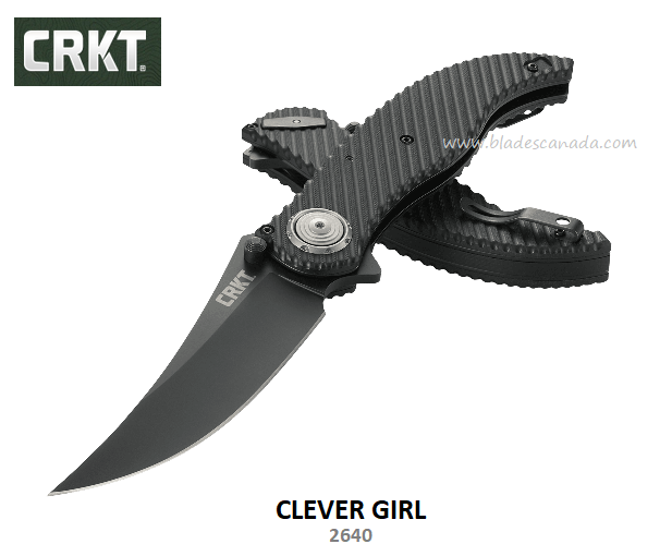 CRKT Clever Girl Deadbolt Lock Flipper Folding Knife, D2 Steel, G10 Black, CRKT2640