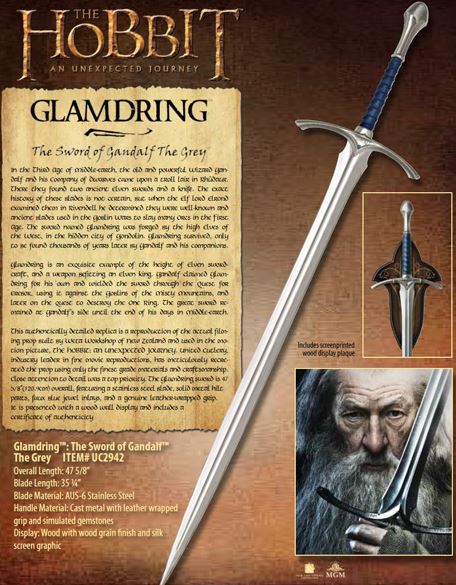 UC Hobbit Glamdring Sword Of Gandalf, Display Plaque, UC2942