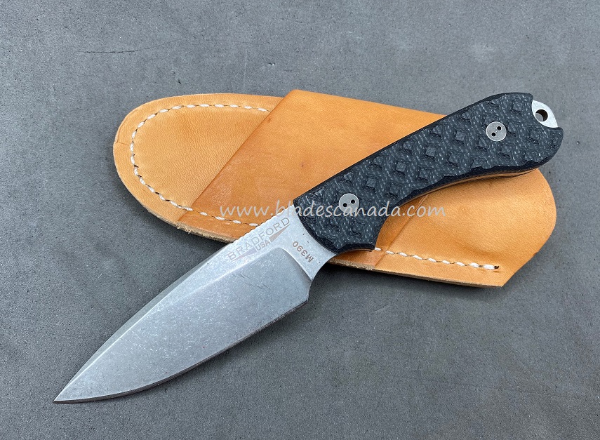 Bradford Guardian 3 False Edge Knife, M390 Stonewash, Black Textured G10, 3FE-001-M390