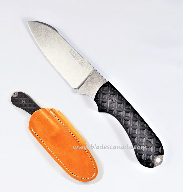 Bradford Guardian 3 Sheepsfoot Knife, M390 Stonewash, Black Textured G10, 3SF-001-M390