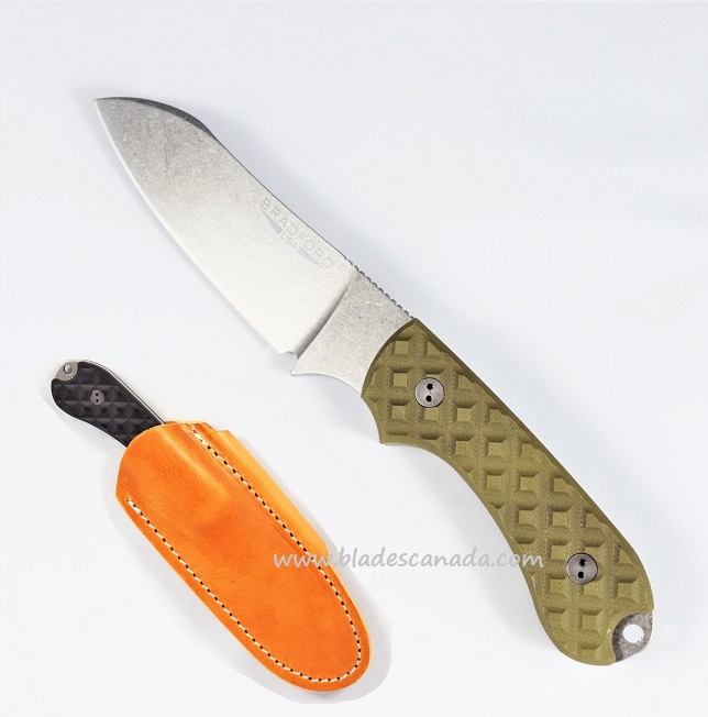 Bradford Guardian 3 Sheepsfoot Knife, M390 Stonewash, OD Textured G10, 3SF-002-M390