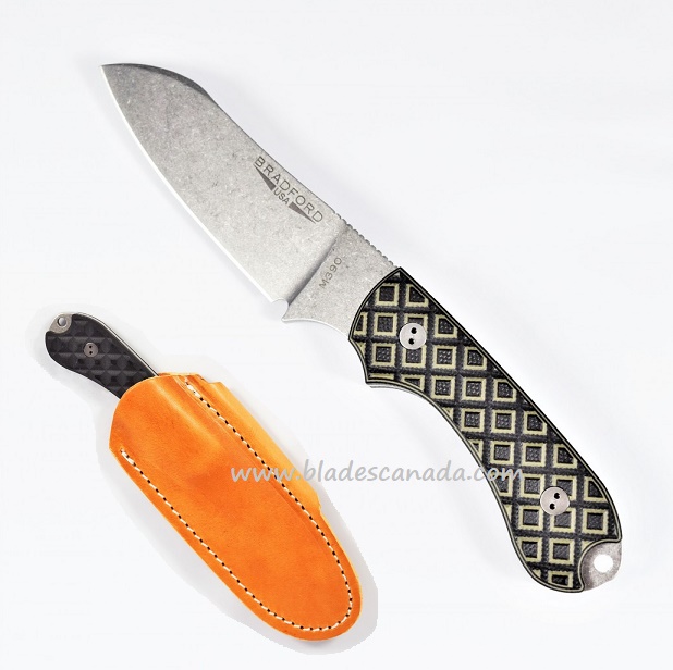 Bradford Guardian 3 Sheepsfoot Knife, M390 Stonewash, OD/Black Textured G10, 3SF-001-M390