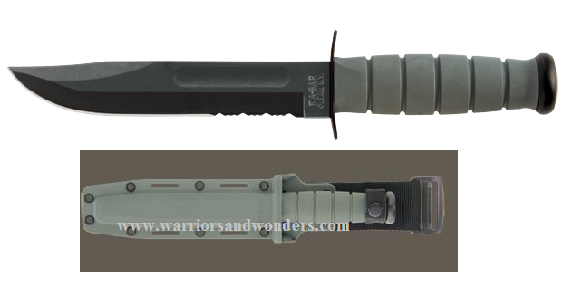 Ka-Bar 5012 Fighting Fixed Blade Knife, 1095 Cro-Van, Kraton G Foliage Green, Hard Sheath
