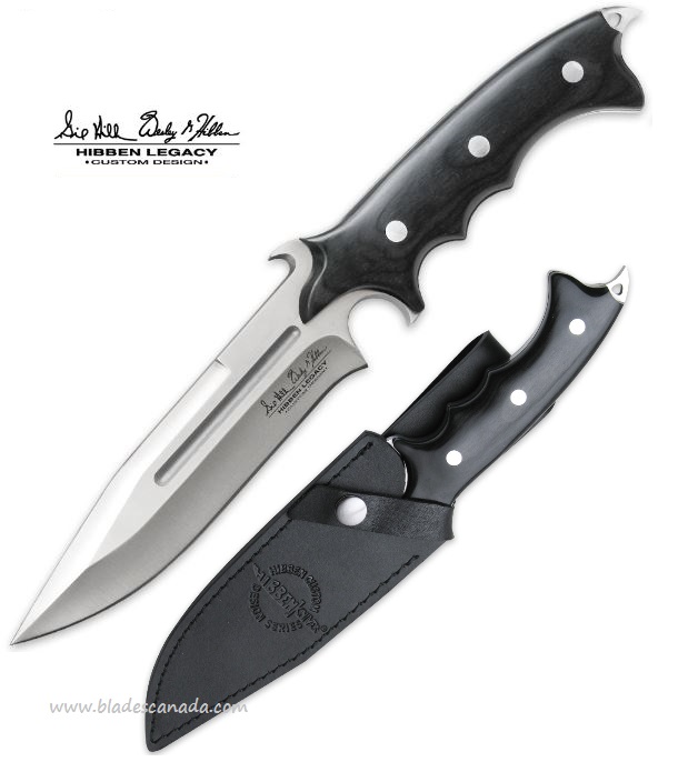 Gil Hibben Legacy Combat Fighter Fixed Blade Knife, Micarta Black, Leather Sheath, GH5027