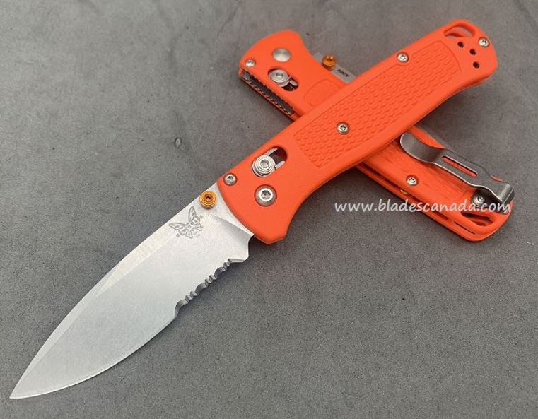 Benchmade Bugout Folding Knife, 20CV w/Serration, Orange, Orange Thumbstud & Standoffs, 535CU231