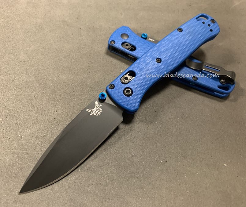 Benchmade Bugout Folding Knife, 20CV, Blue G10, Blue Thumbstud & Standoffs, 535CU109 - Click Image to Close