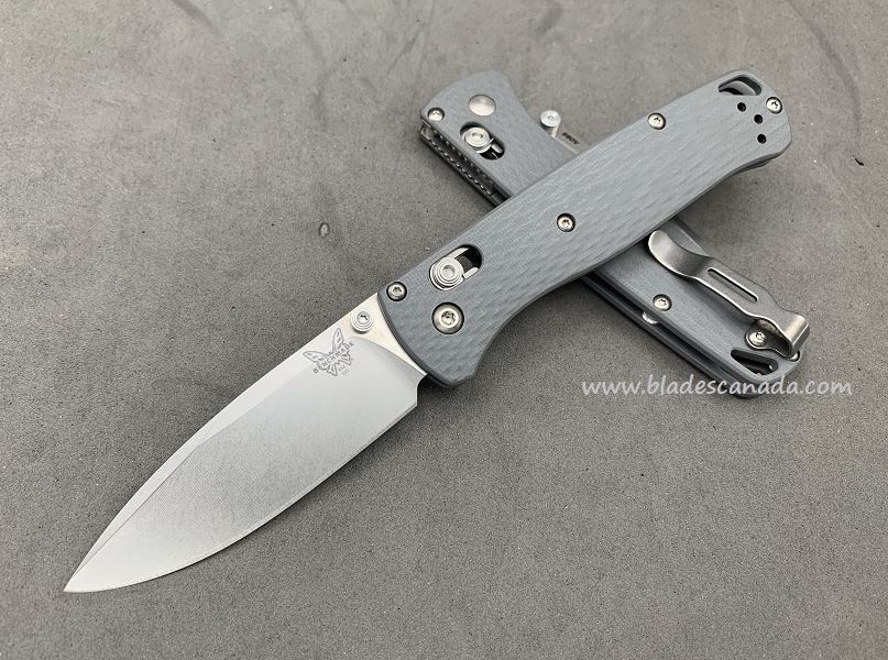 Benchmade Bugout Customized Folding Knife, S90V Satin, Grey G10, Satin Thumbstud & Standoffs, 535CU223
