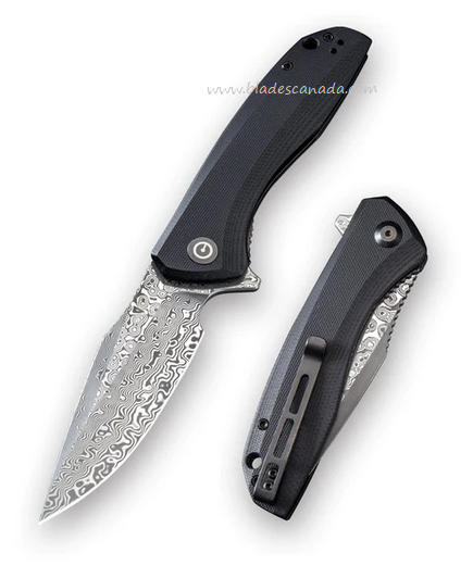 CIVIVI Baklash Flipper Folding Knife, Damascus, G10 Black, 801DS - Click Image to Close