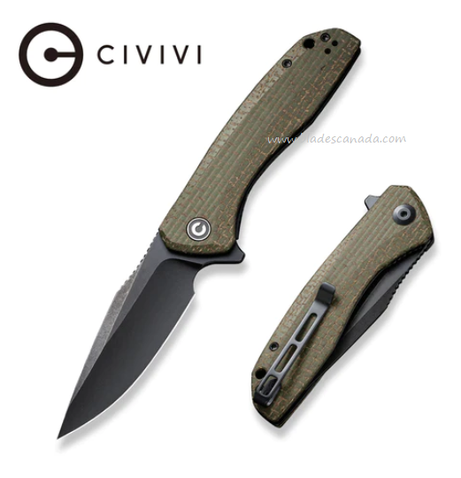 CIVIVI Baklash Flipper Folding Knife, Black SW, Micarta Green, 801K