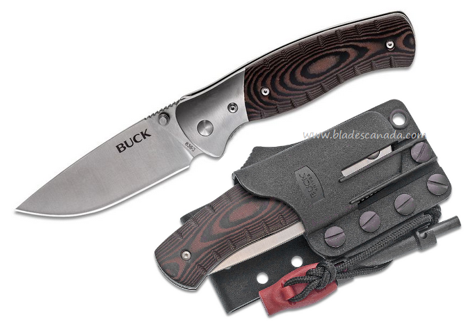 Buck Selkirk Folding Knife, Micarta/Stainless Steel, Nylon Sheath, 0836BRS
