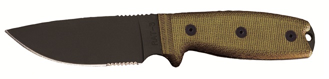 OKC RAT3 Fixed Blade Knife, 1095 Serrated, Nylon MOLLE Sheath, 8666