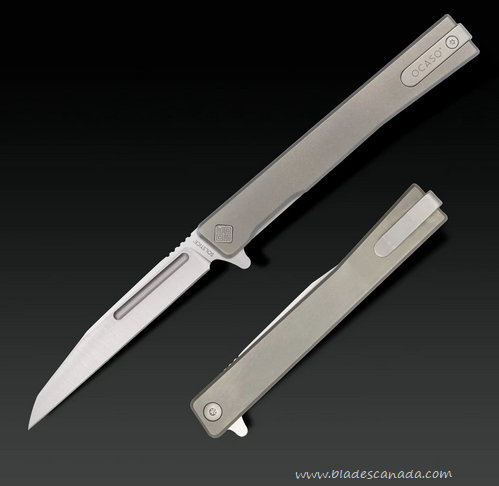 Ocaso Solstice Flipper Folding Knife, S35VN Satin, Titanium Grey, 8WTS