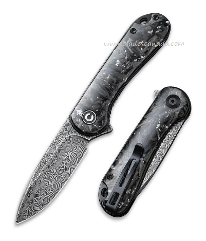 CIVIVI Elementum Flipper Folding Knife, Damascus, Shred Carbon Fiber w/Silvery Flakes, 907C-DS2 - Click Image to Close