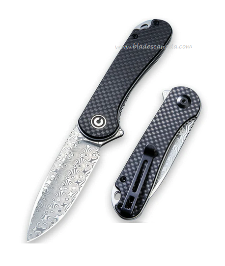 CIVIVI Elementum Flipper Folding Knife, Damascus Blade, G10/Carbon Fiber, 907DS - Click Image to Close