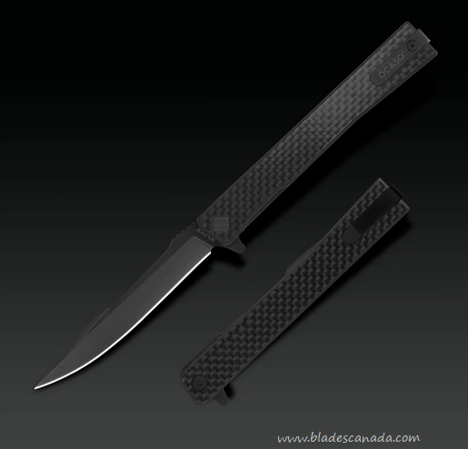 Ocaso Solstice Flipper Folding Knife, S35VN Black Harpoon, Carbon Fiber, 9HFB