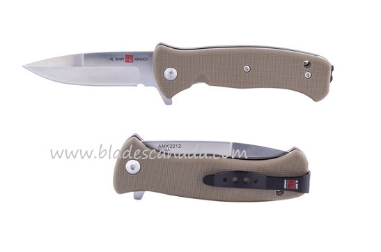 Al Mar Mini SERE Flipper Folding Knife, Assisted Opening, 8Cr13MoV, FRN Coyote, AMK2212
